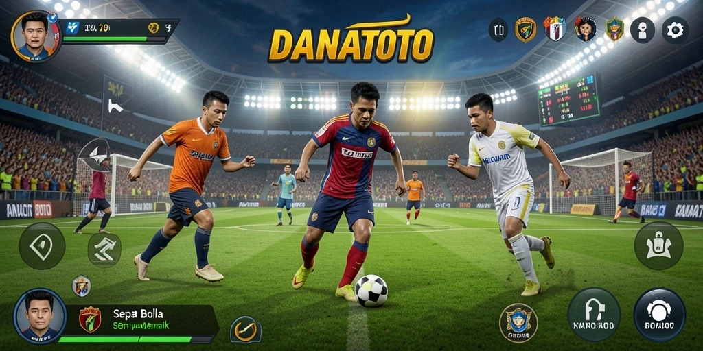 Tampilan interaktif permainan sepak bola dengan aksi mendebarkan.