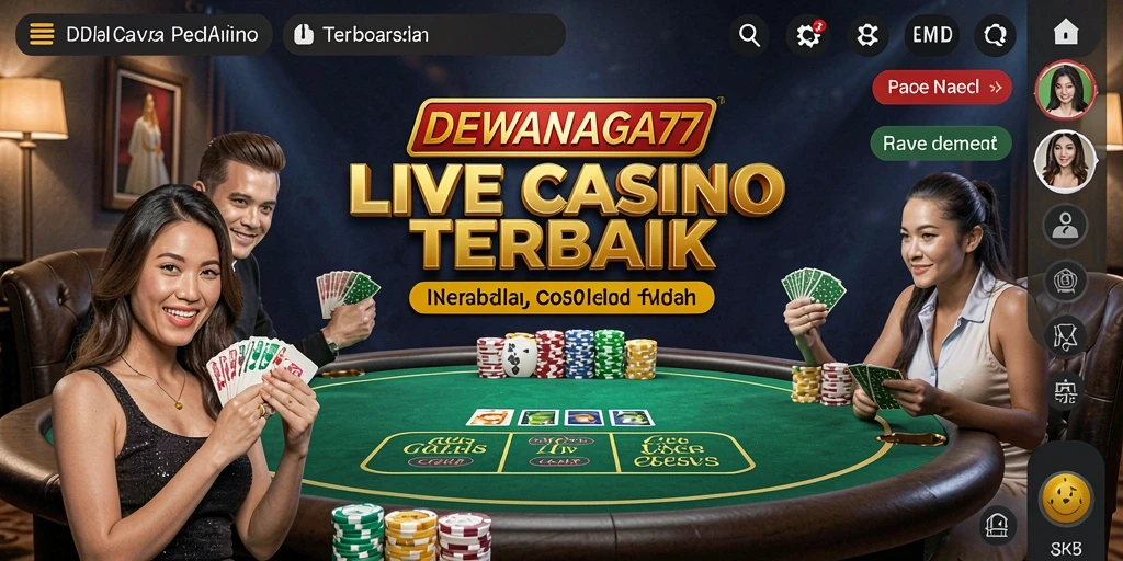 Tampilan utama DEWANAGA77 menampilkan dealer langsung dalam permainan Live Casino.