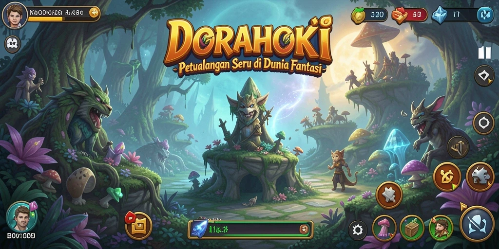 Screenshot gameplay DORAHOKI yang menunjukkan aksi petualangan yang mendebarkan.