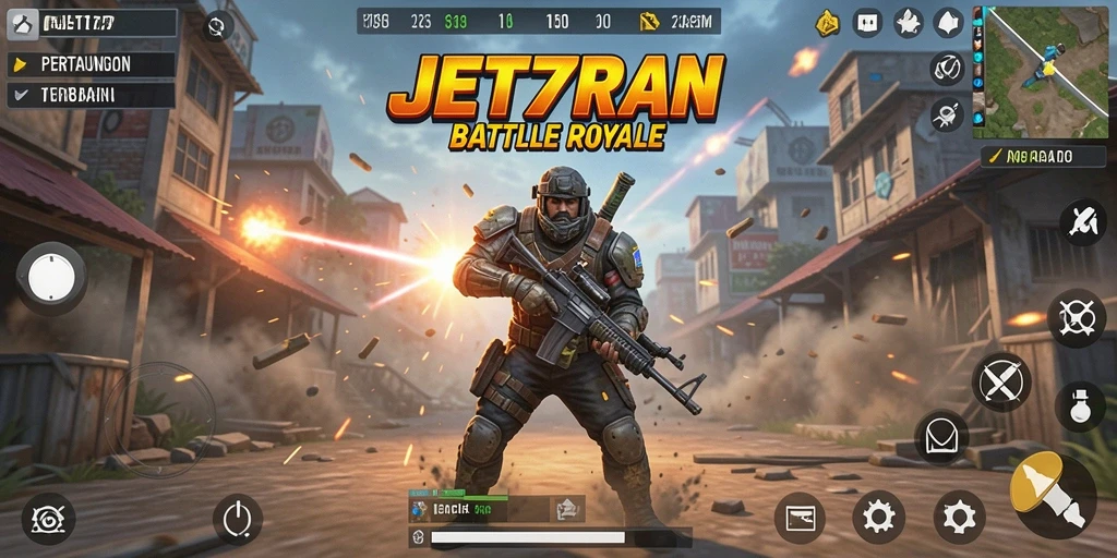 Tampilan menarik dari gameplay intens dalam JET77 Battle Royale.