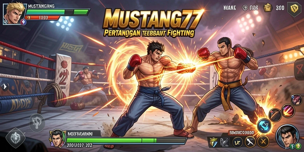 Screenshot gameplay MUSTANG77 menampilkan aksi pertarungan yang seru dan dinamis.
