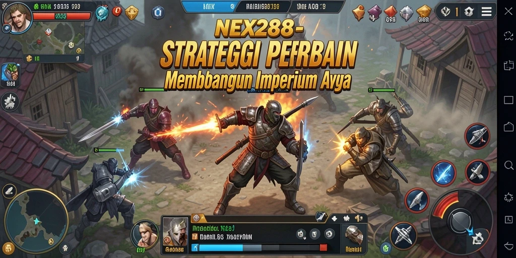 Gameplay NEX288 menampilkan pertempuran strategis antara kerajaan yang berbeda.