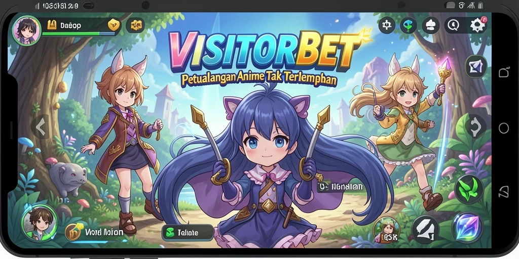 Tampilan gameplay VISITORBET yang penuh warna dan karakter menarik.