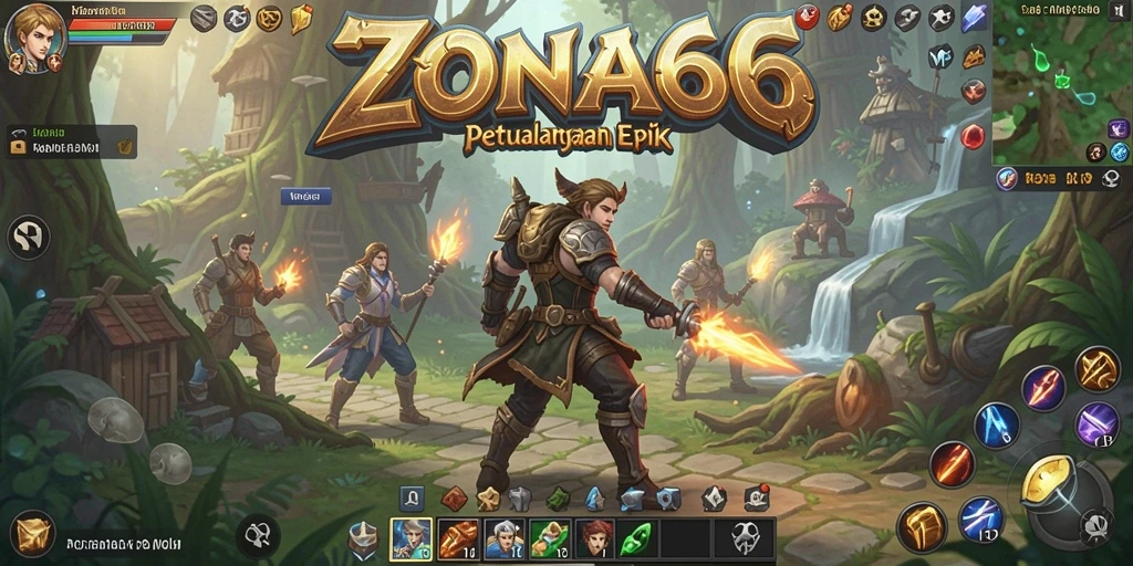 Screenshot gameplay ZONA66 menampilkan aksi pertempuran seru di dunia MMORPG.